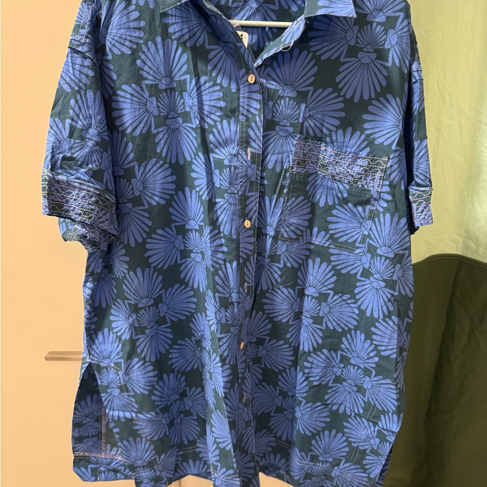 Free People Tropical Swimsuit Coverup Hawaiian Shirt